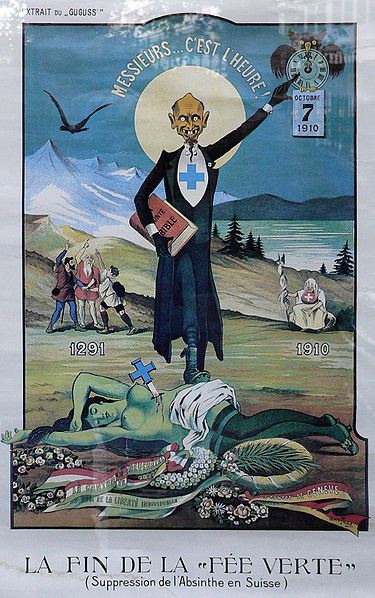 Poster critical of the ban on absinthe in Switzerland by Albert Gantner, 1910