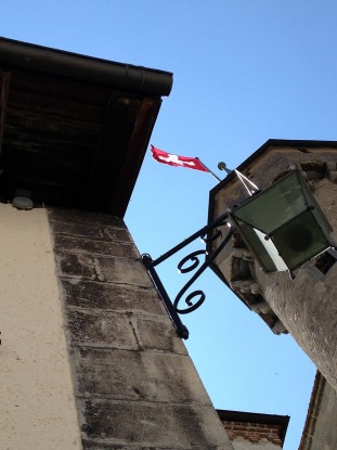 Flag flying at the Chateau d'Aigle, now part of a new city