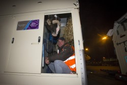 Double Olympic champion and Reem Acra FEI World Cup™ Dressage title holder Valegro, who competes for Great Britain in partnership with Charlotte Dujardin, and his groom Alan Davies smile before boarding their flight to Las Vegas, USA (FEI/Dirk Caremans)