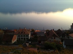 Evening train, St Saphorin, on the Lausanne-Villeneuve line along the lakefront